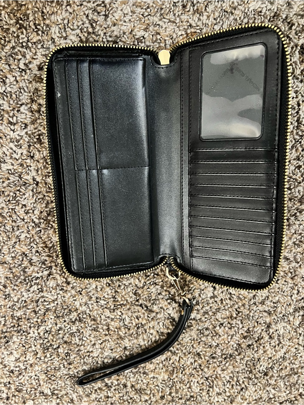 Michael Kors Black Zip-Around Wristlet Wallet with Gold Hardware